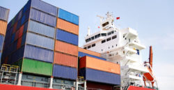 Stacked containers on ship deck